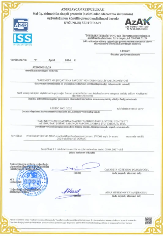 Uyğunluq Sertifikatı 1