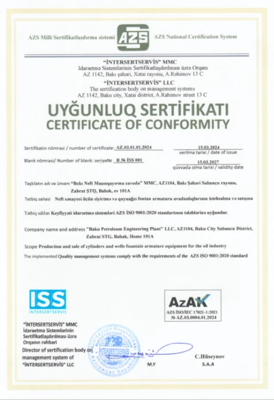 Uyğunluq Sertifikatı 2